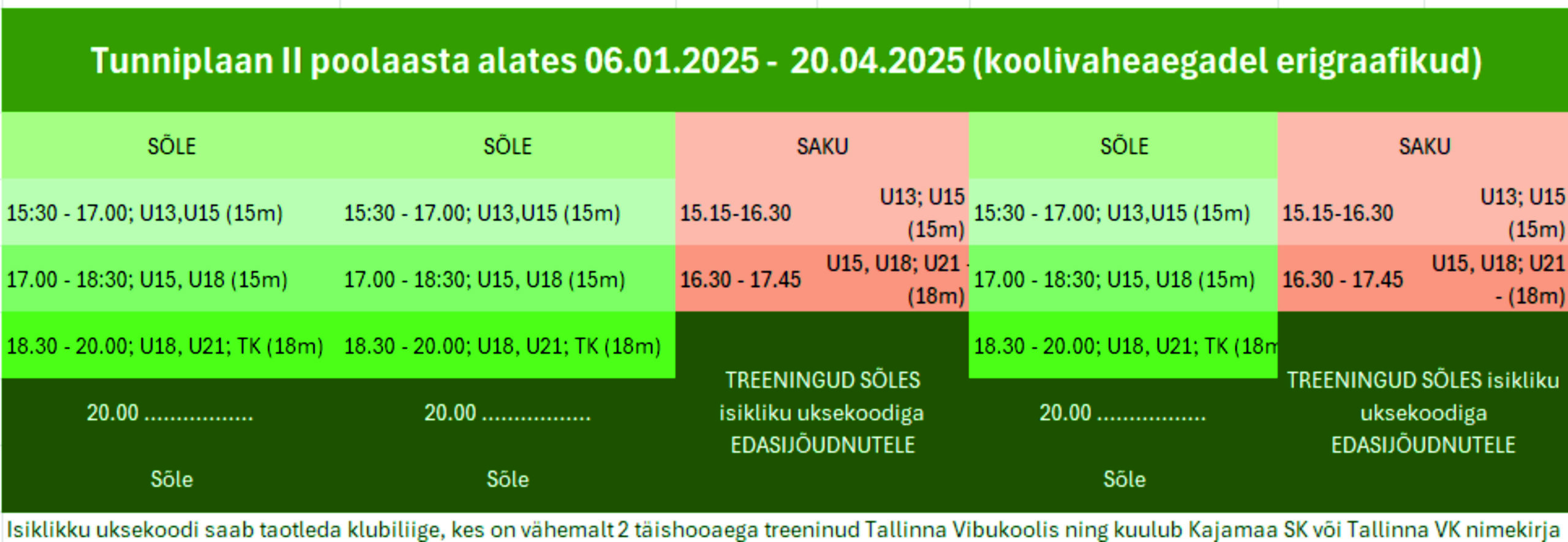 You are currently viewing Treeningute ajad kuni 20. aprill 2025